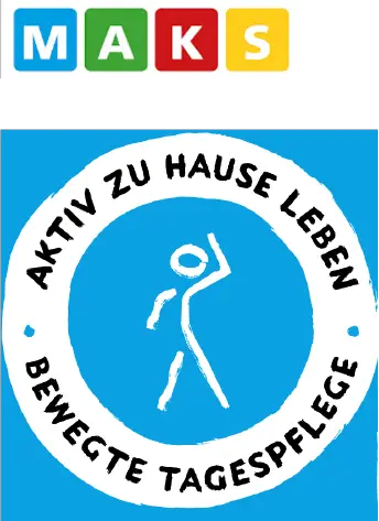 Logo von „Aktiv zu Hause leben – Bewegte Pflege“ mit stilisierter Person in Bewegung.